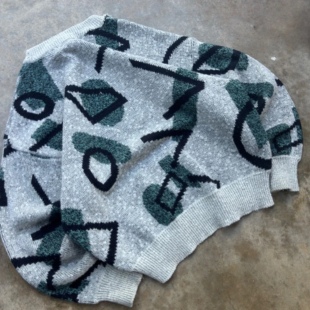 Vintage 90s Cellini Collection Geometric Abstract Sweater Grey Large (L2)